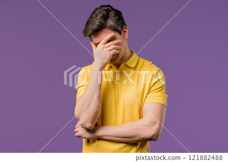 Disappointed sad man, Facepalm Gesture, Like No, I Forgot. Unhappy ashamed guy Disappointed sad man, Facepalm Gesture, Like No, I Forgot. Unhappy ashamed guy 121882488