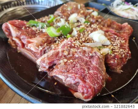 Korean BBQ. Seasoned beef ribs 121882643