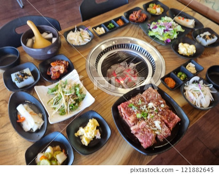 Korean BBQ. Seasoned beef ribs Korean BBQ. Seasoned beef ribs 121882645