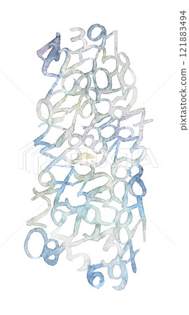 Colorful watercolor numbers on white background illustrating creative abstract 121883494