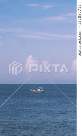 Amazing Seascape view. Magic energy of beautiful happy clouds. Vietnam tropical calm sea 121883715