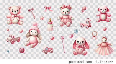Watercolor hand drawn set of newborn kids toys vector. Watercolor hand drawn set of newborn kids toys vector. 121883766