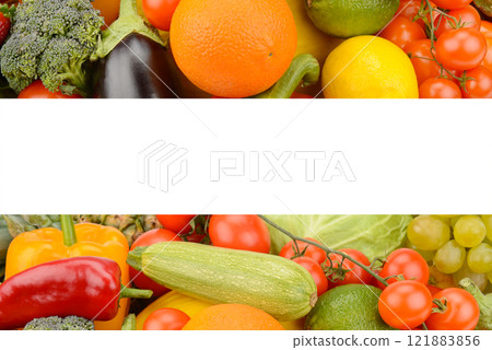 Ripe and juicy vegetables and fruits. Bright background. Ripe and juicy vegetables and fruits. Bright background. 121883856
