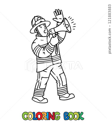 Firefighter with a megaphone. Coloring book 121883883