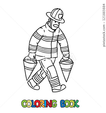 Firefighter with buckets of sand. Coloring book 121883884