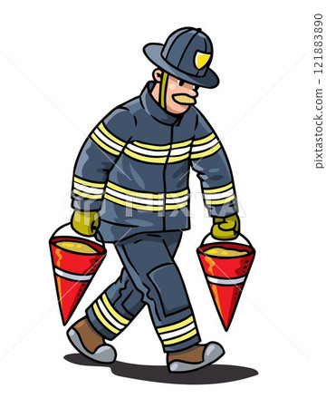 Firefighter or fireman with buckets of sand Firefighter or fireman with buckets of sand 121883890