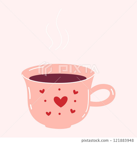 Hand drawn illustration of cute cup of coffee. Love sticker for collages, posters and cards. 121883948
