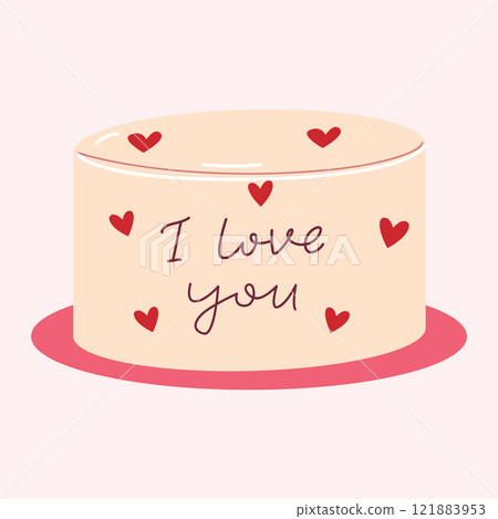 Hand drawn illustration of sweet bento cake with hearts and lettering I love you. Saint Valentines day vector Illustration. Hand drawn illustration of sweet bento cake with hearts and lettering I love you. Saint Valentines day vector Illustration. 121883953