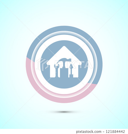 House repair icon design illustration. Home remodeling, repair or maintenance sign. Button design 121884442
