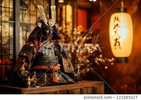 Traditional samurai armor displayed in japanese home 121885027