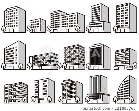 Illustrations of various buildings 121885763