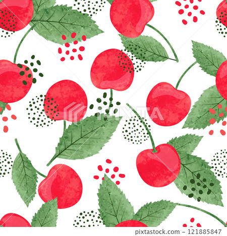 Seamless cherry pattern. Vector watercolor illustration of berries and leaves Seamless cherry pattern. Vector watercolor illustration of berries and leaves 121885847