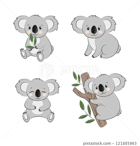 Cartoon koala bears set. Vector illustration for kids Cartoon koala bears set. Vector illustration for kids 121885863