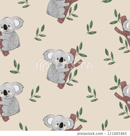 Cute cartoon koala bears pattern. Seamless vector illustration for kids Cute cartoon koala bears pattern. Seamless vector illustration for kids 121885865
