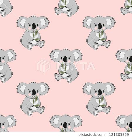 Seamless pattern with cute koala bears on pink. Vector illustration for kids Seamless pattern with cute koala bears on pink. Vector illustration for kids 121885869