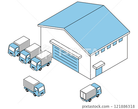 配送倉庫和卡車排列的插圖 121886318