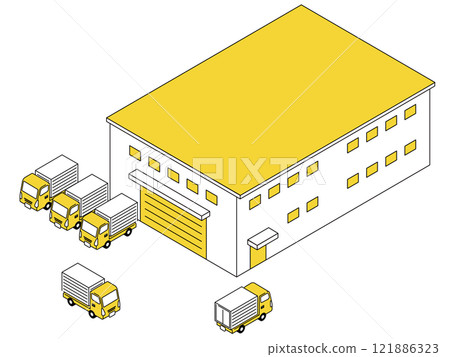 配送倉庫和卡車排列的插圖 121886323