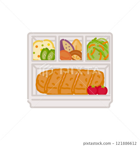 Simple and cute bento icon: Tonkatsu bento 121886612