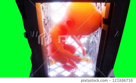 Growing a fetus, baby in a futuristic capsule. genetic engineering concept. 3d rendering 121886738