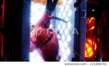 Growing a heart in a futuristic capsule. genetic engineering concept. futuristic laboratory. 3d rendering. 121886746