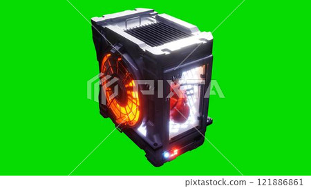 Growing a heart in a futuristic capsule. genetic engineering concept. 3d rendering. Growing a heart in a futuristic capsule. genetic engineering concept. 3d rendering. 121886861