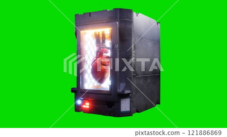 Growing a heart in a futuristic capsule. genetic engineering concept. 3d rendering. 121886869