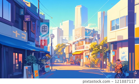 A cityscape dyed in the setting sun | A landscape made up of old-fashioned shopping streets and modern skyscrapers A cityscape dyed in the setting sun | A landscape made up of old-fashioned shopping streets and modern skyscrapers 121887117