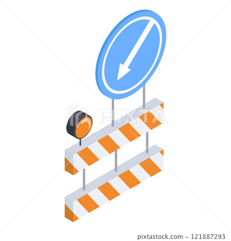 Isometric emergency fencing. Foldable road barrier, traffic regulation sign 3d vector illustration. Urban road detour barrier Isometric emergency fencing. Foldable road barrier, traffic regulation sign 3d vector illustration. Urban road detour barrier 121887293
