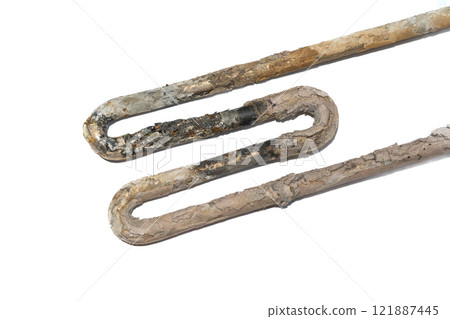 Corroded Water Heater Element with Lime Scale Deposits isolated on white 121887445