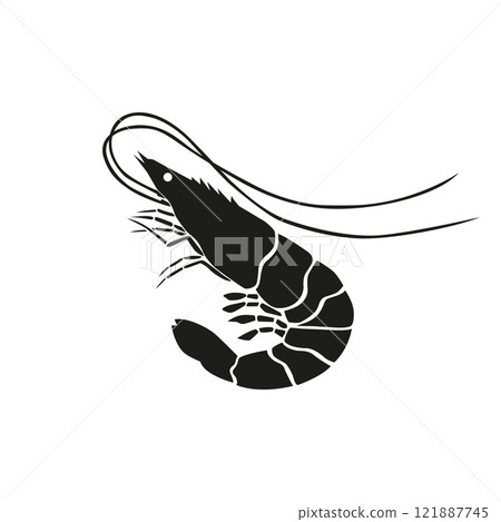 Silhouette shrimp animal black color 121887745