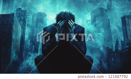Image of a businessman feeling despair Image of a businessman feeling despair 121887792