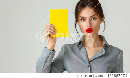 Businesswoman showing a yellow card 121887974