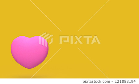 The Pink heart on yellow Background for Love or Valentine concept 3d rendering. 121888194