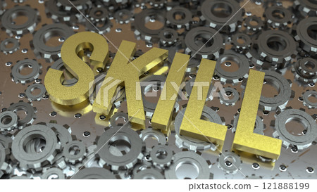 The Gold skill text on metal plate 3d rendering image. The Gold skill text on metal plate 3d rendering image. 121888199