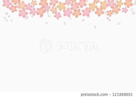 頂部盛開、花瓣飄落的立體櫻花背景 121888681