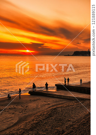 從七里濱海灘欣賞江之島的夜景 121889115