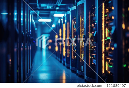 Server racks in computer network security server room data 121889407