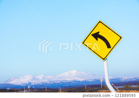 Left turn sign and copy space Left turn sign and copy space 121889593