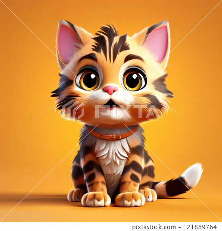the AI Image Generator, Adorable Cartoon Cat Character on Bright Orange 121889764