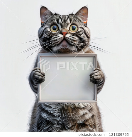 the AI Image Generator, Cat Holding Blank Sign With Adorable Facial Expression 121889765