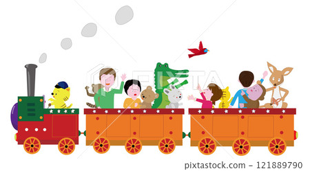兒童和動物乘坐復古蒸汽機車享受樂趣。 121889790
