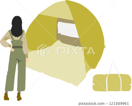 Illustration of a tent being set up Illustration of a tent being set up 121889961