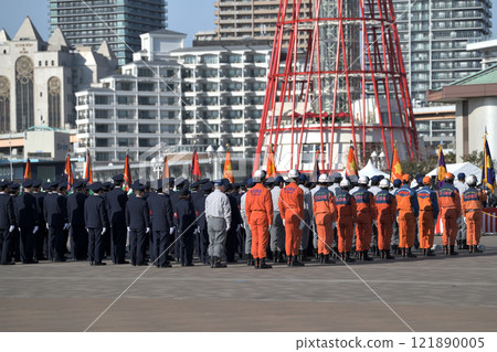 Firefighters lining up at the New Year's parade 121890005