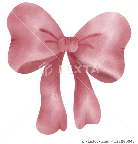 Red Coquette ribbon bow watercolor illustration 121890042