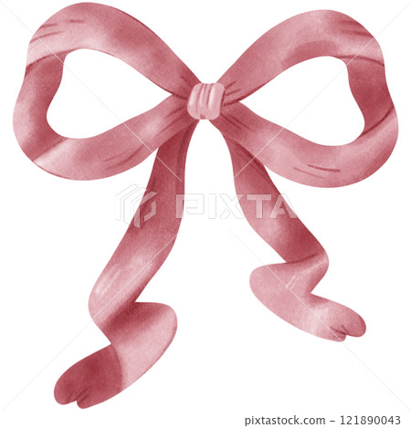 Red Coquette ribbon bow watercolor illustration 121890043