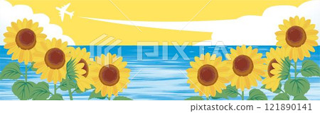 夏季向日葵向日葵飛機海天橫幅框架背景設計範本插圖素材 夏季向日葵向日葵飛機海天橫幅框架背景設計範本插圖素材 121890141