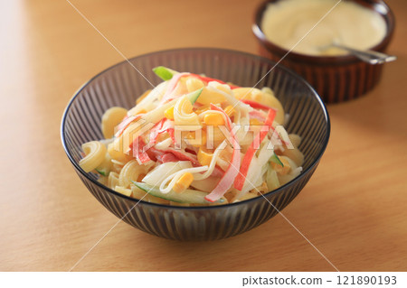 Gourmet salad! Crab stick and macaroni salad with mayonnaise Gourmet salad! Crab stick and macaroni salad with mayonnaise 121890193