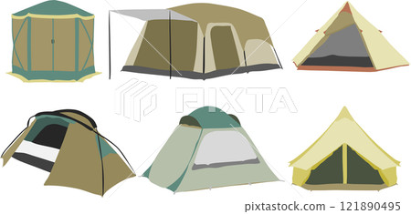 Tent graphic material illustration set Tent graphic material illustration set 121890495