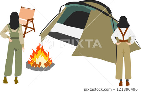 Illustration of a tent being set up 121890496