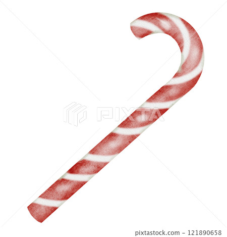 Christmas lollipop cane. Hand drawn sweet candy on isolated white background. Clip art of new year symbol. Ideal for stickers and postcard design Christmas lollipop cane. Hand drawn sweet candy on isolated white background. Clip art of new year symbol. Ideal for stickers and postcard design 121890658
